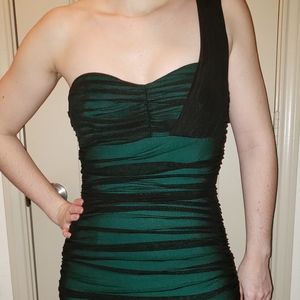 Emerald Green and Black One Shoulder Bodycon Dress